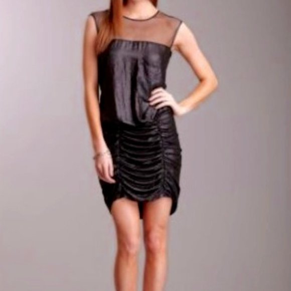BCBG MaxAzria Black Mesh Metallic "Wet Look" Ruched Dress - Size 2 - Looks New! - Picture 4 of 16
